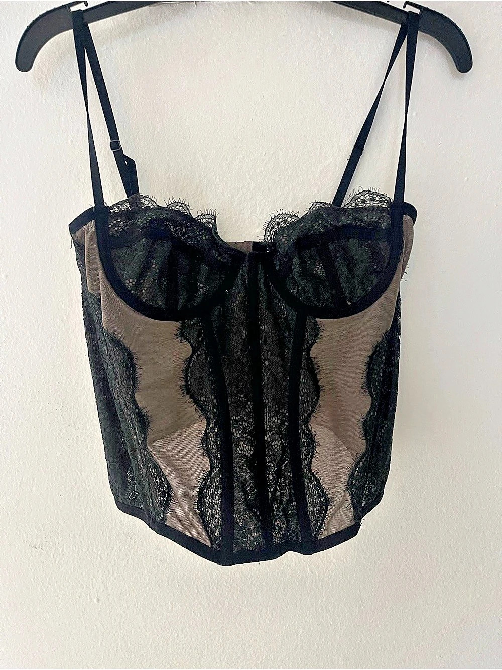 Free People Lace Bustier in Black & Brown Size Medium Like New